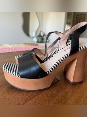 Black Platform Sandals with Wood-Effect Heel - worn 4-5 times
